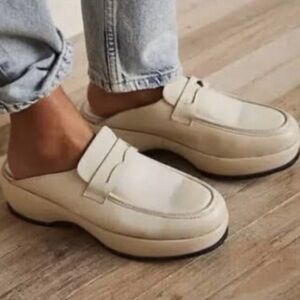 Free People Winston Slip-On Platform Loafers Vanilla Cream Distressed Leather
